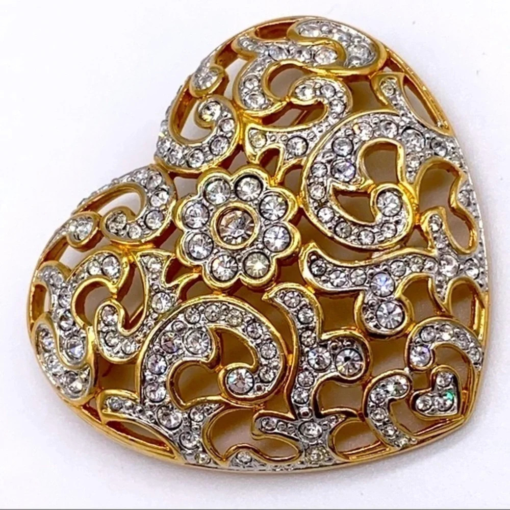 Swarovski Crystal Gold Filigree Brooch Pin